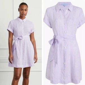 NWT Hill House The Laura Linen Dress Lilac Stripe Size M